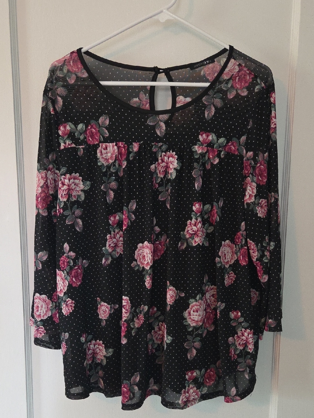 Papermoon Black Mesh Floral Long-Sleeve Blouse